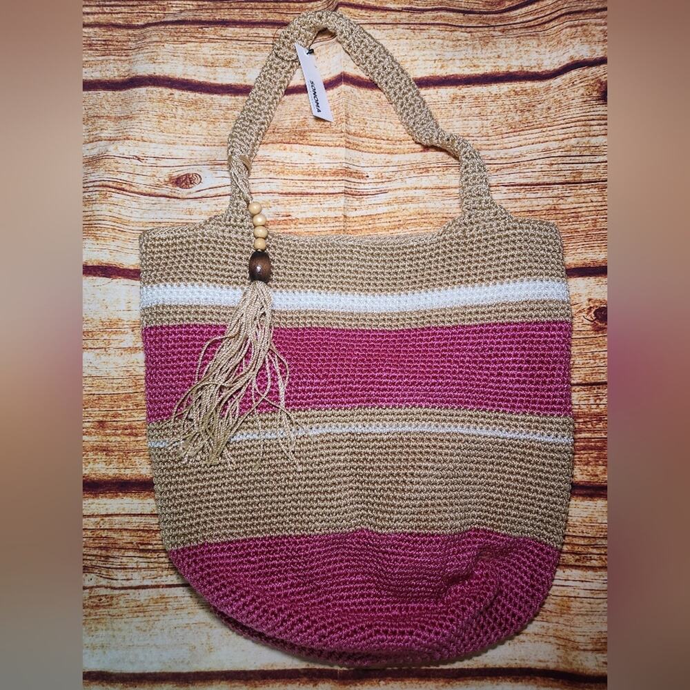 Sonoma NWT‎ Crochet Tote Purse Striped Pink Summer Bag